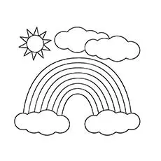 Sun coloring page with a rainbow
