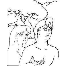 Tempted Adam and Eve coloring pages