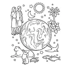 The world, animals, Adam and Eve coloring pages