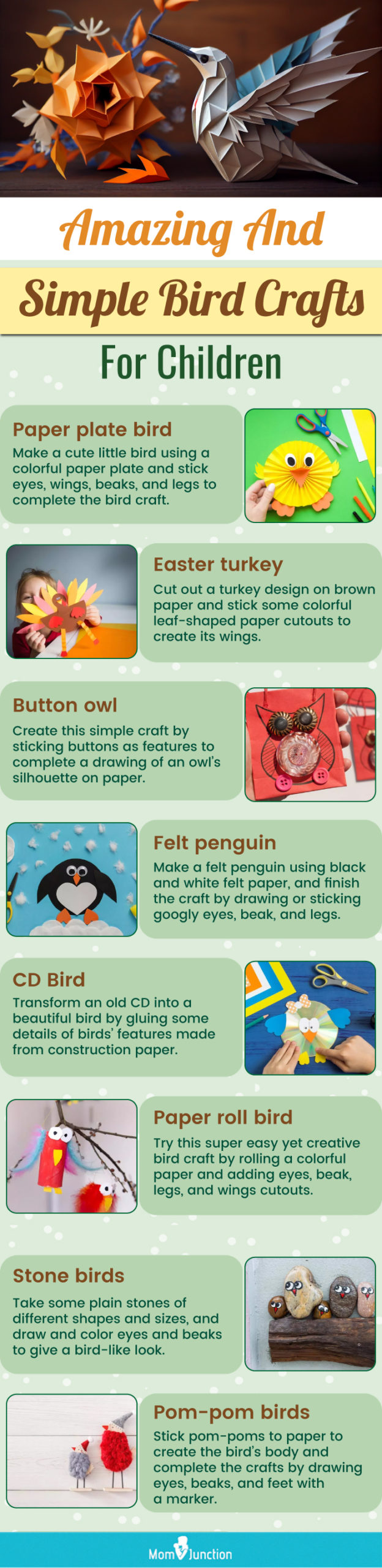 amazing and simple bird crafts for children (infographic)