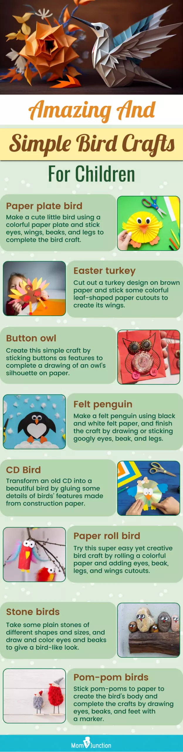 amazing and simple bird crafts for children (infographic)