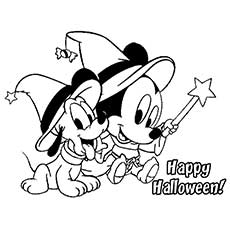 Baby Mickey Mouse and baby Pluto, Disney Halloween coloring page