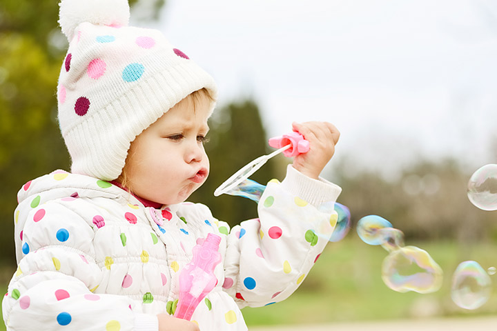 Bubble blowing activity for 15 month old baby