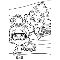 Frog with the characters of Bubble Guppies coloring page