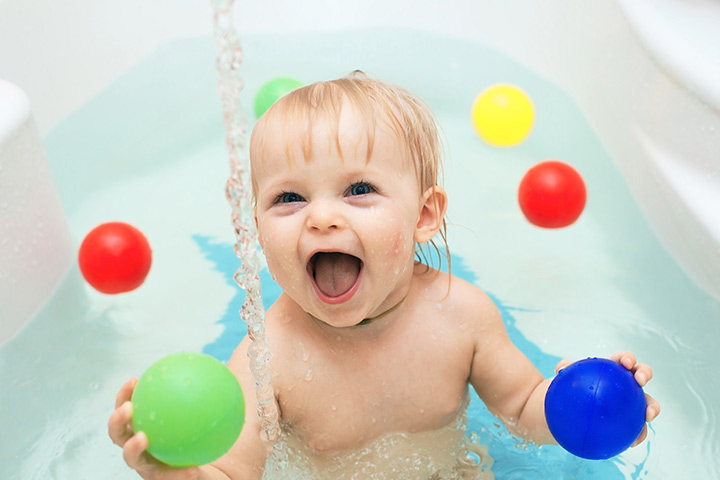 Floating balls, bathing activity for 16 month old baby