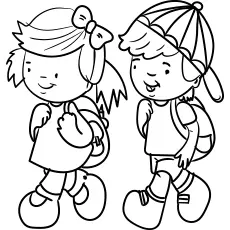 Children going to preschool coloring page