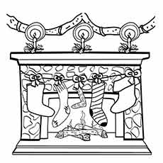 Christmas stocking hung near chimney source coloring page