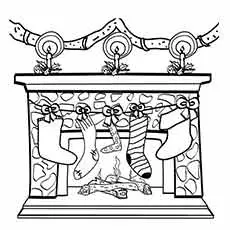Christmas stocking hung near chimney source coloring page