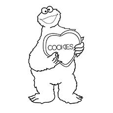 Cookie Monster with a heart coloring page