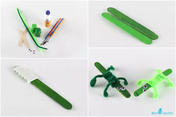 Ice cream stick crocodile themed animal crafts for kids