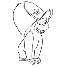 Curious George with a hat coloring page