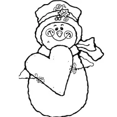 Printable cute snowman coloring pages with a heart