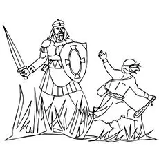 David and Goliath Fighting Story Coloring Page