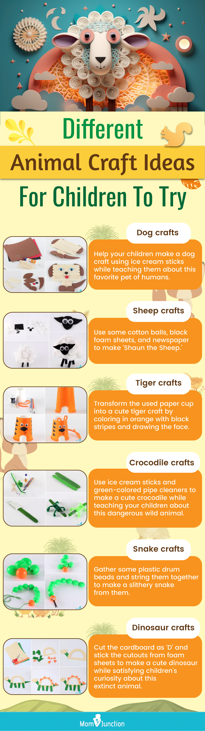 different animal craft ideas for children to try (infographic)