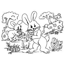 Bunnies Hunting Easter Eggs Coloring Page 
