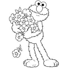 Collecting flowers cute elmo coloring pages