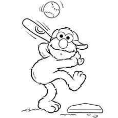 Hitting the ball with baseball bat cute elmo coloring pages