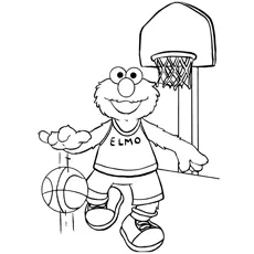 Playing happily with basketball cute elmo coloring pages