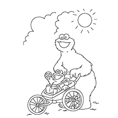 Funny Cookie Monster with a cycle coloring page