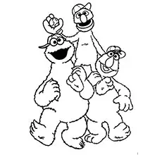 Funny Cookie Monster with friends coloring page