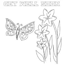 Butterfly and flowers get well soon coloring page