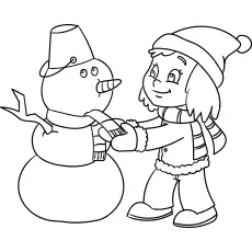 Printable girl making a snowman coloring page