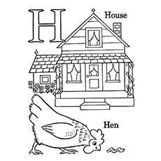 House and hen starting with letter H coloring pages