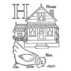 House and hen starting with letter H coloring pages