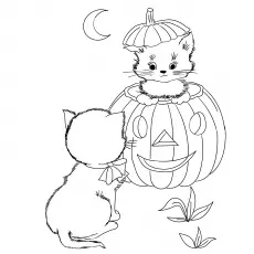 Halloween white cat, Disney Halloween coloring page