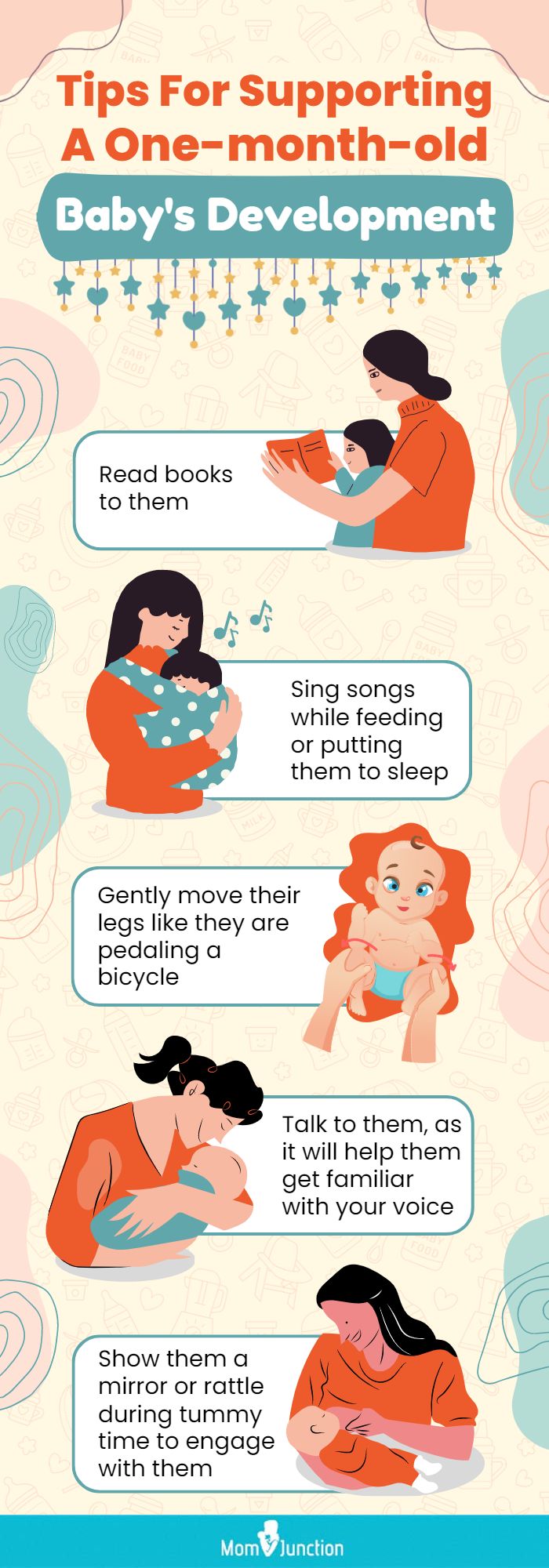 tips for supporting a one month old baby development (infographic)
