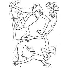 Mowgli and monkey coloring page