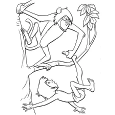 Mowgli and monkey coloring page