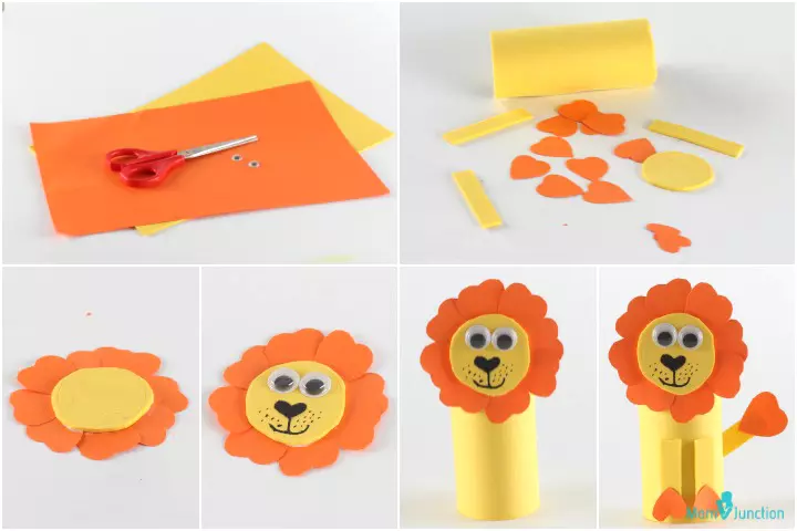 Color paper lion themed animal crafts for kids