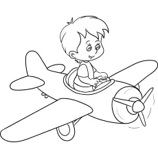 Little boy flying a toy plane preschool coloring page