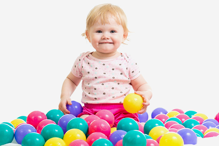 Matching ball and the basket activity for 18-month-old baby