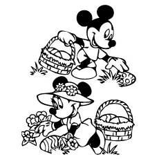 Mickey And Minnie Collecting Easter Eggs Printable Coloring Page