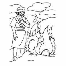 Watching a bush on fire, Moses coloring page