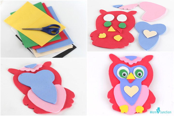 Foam sheet owl themed animal crafts for kids