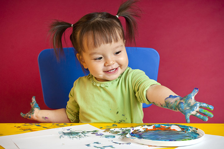 Palm print painting activity for 18-month-old baby