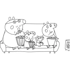 Family eating popcorn with peppa pig coloring pages