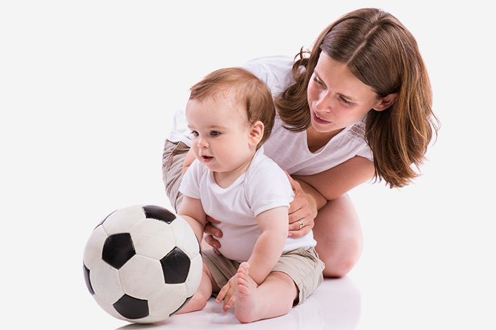 Ball playing activities for 4-month-old baby