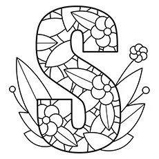 Flower patterns on letter S coloring pages