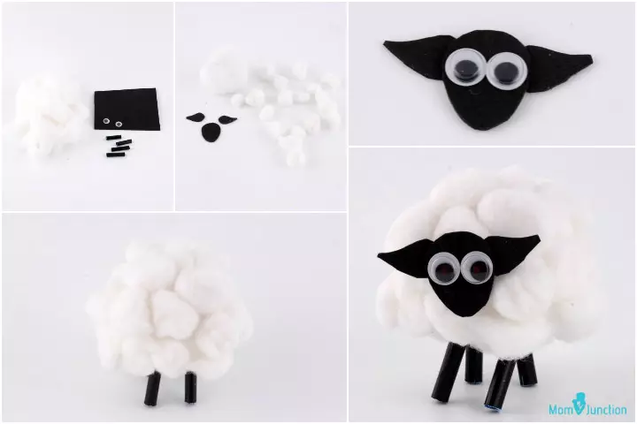 Cotton ball sheep themed animal crafts for kids