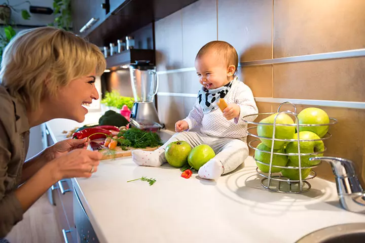 Smelling the food items as an activity for 18-month-old baby