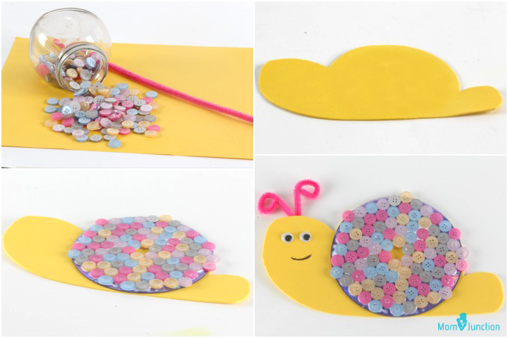 Snail themed animal crafts for kids with buttons