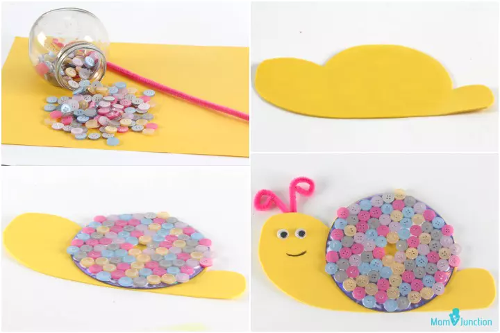 Snail themed animal crafts for kids with buttons