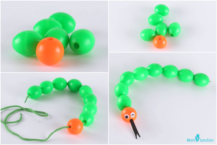 Thread beads snake themed animal crafts for kids