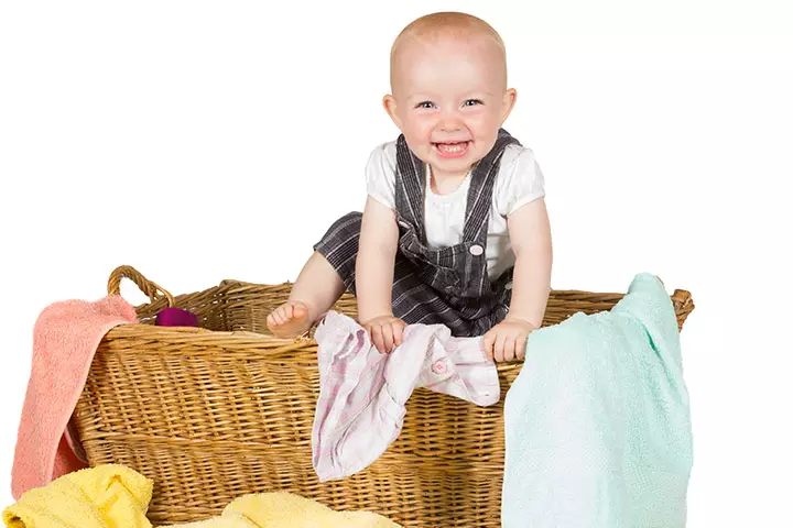 Clothes sorting activity for 16 month old baby