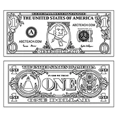 The one dollar bill, money coloring page