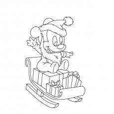 Baby mickey on a sled disney christmas coloring pages